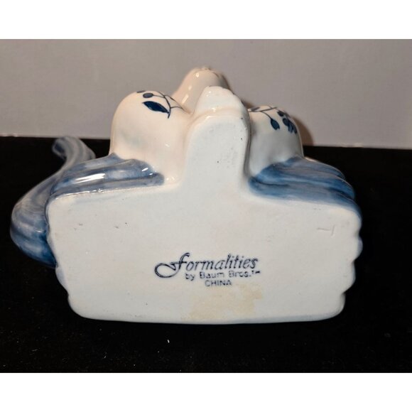 Blue & White Delft Style Ceramic Monkey Teapot With Floral Design & Lid - Picture 8 of 10